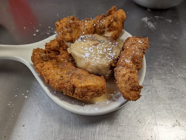Chicken and Bread Pudding.